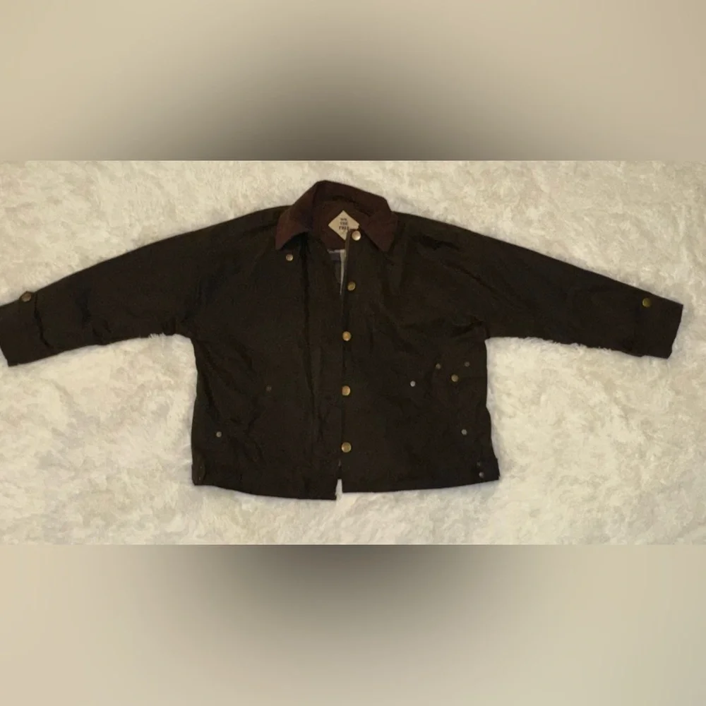 New Free People We The Free Cori Waxed Zip Front Wax Long Oversized Chore Jacket